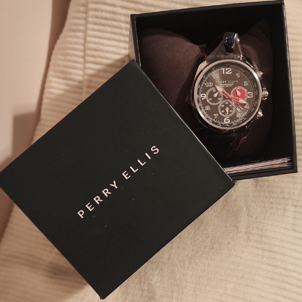 Perry Ellis Black and Silver Men's Watch